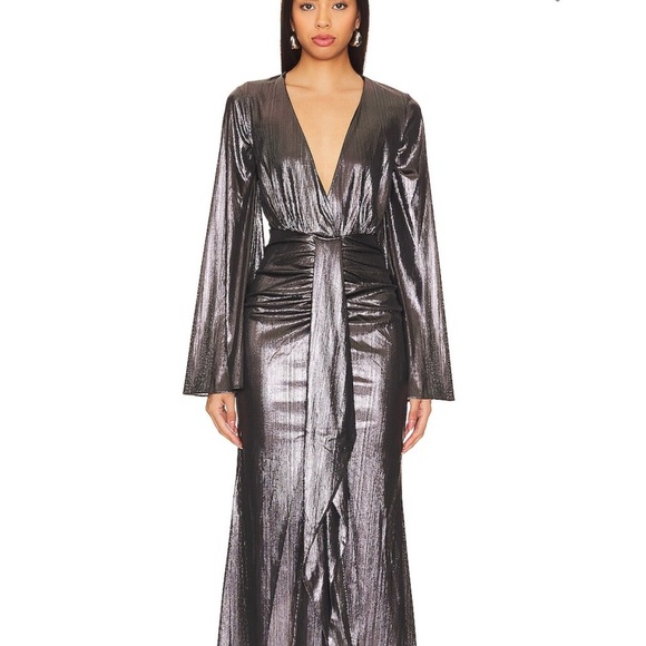 NWT Caroline Constas Metallic Maroon Dorian Dress Size Small - Picture 3 of 7